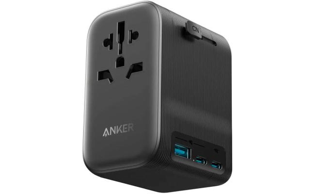 Anker Power Extend 4 - 1 Travel Adapter, 65W Power Delivery, USB-A Port, 2x USB-C Port, AC Outlet, Covers Over 150+ Countries with US, UK, EU, AUS Plugs, Black